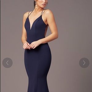 Navy Strap back prom dress